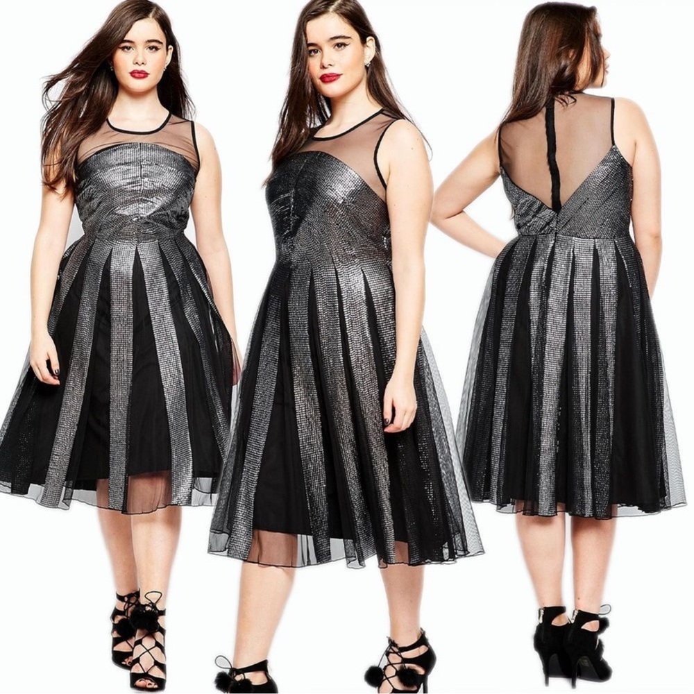 ASOS Black and Silver Fit and Flare Midi Dress